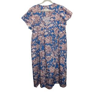 Maeve Blue and Pink Floral Midi Dress